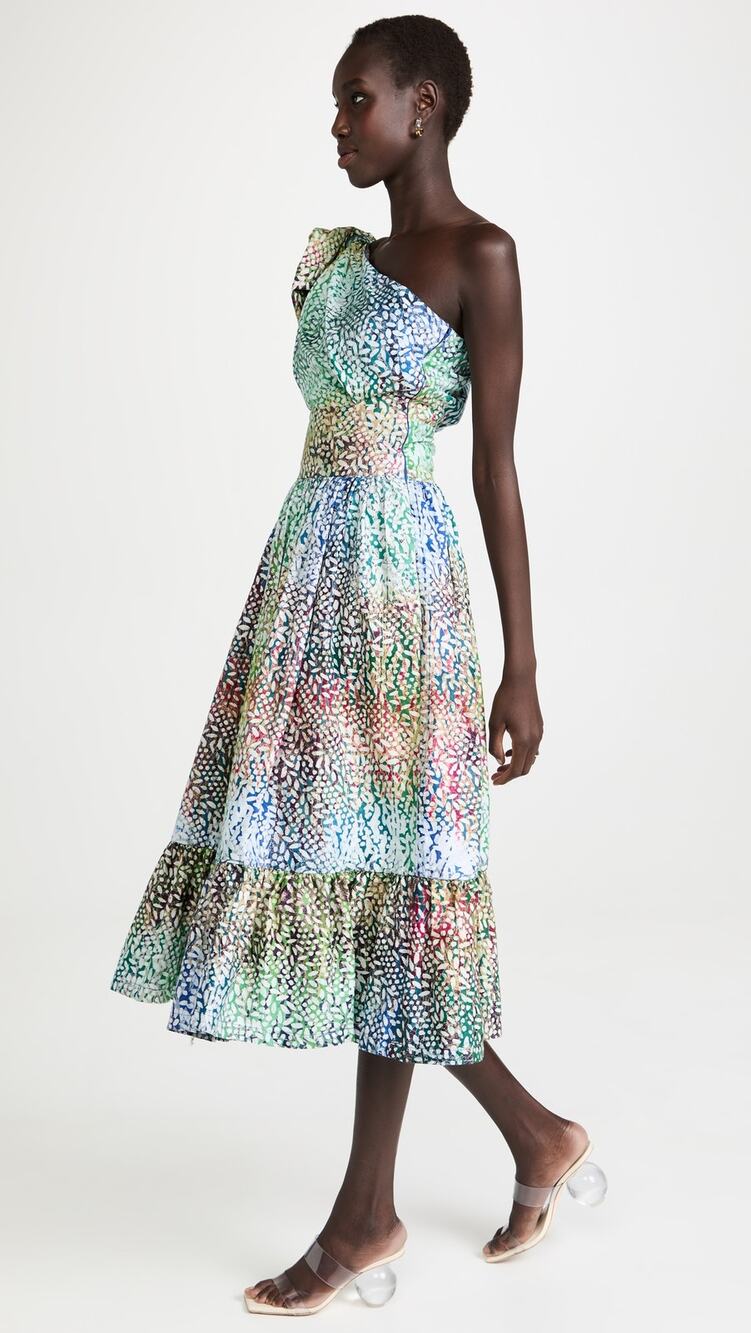 Sika Bubble Dress Multicolor One-Shoulder Maxi Size 10 Handmade 100% Cotton